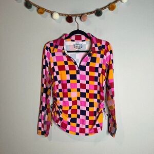 IBKUL Annalist checkered colorful longsleeve UPF 50 golf top